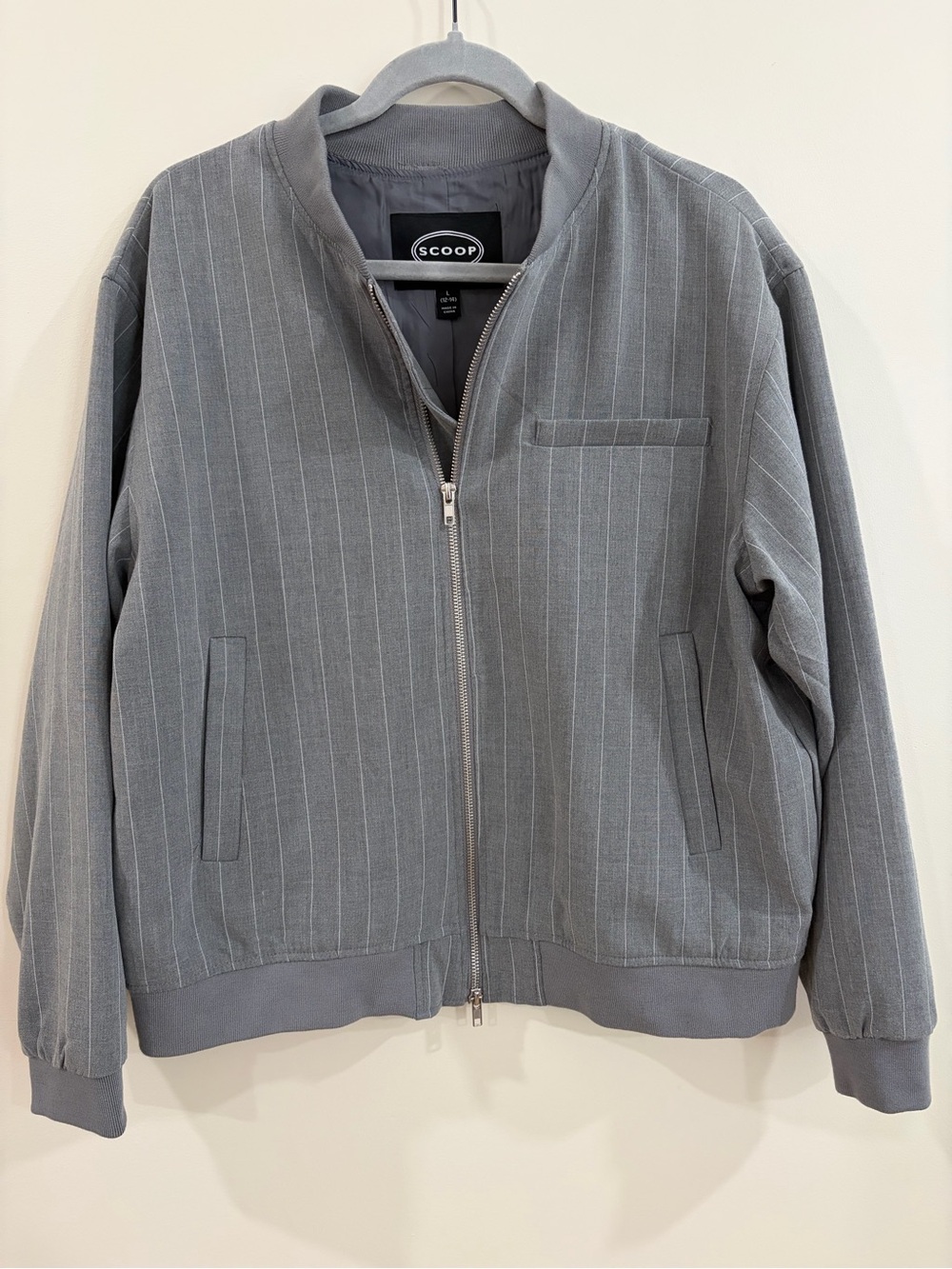 Scoop Women's Gray Pinstripe Bomber Jacket
